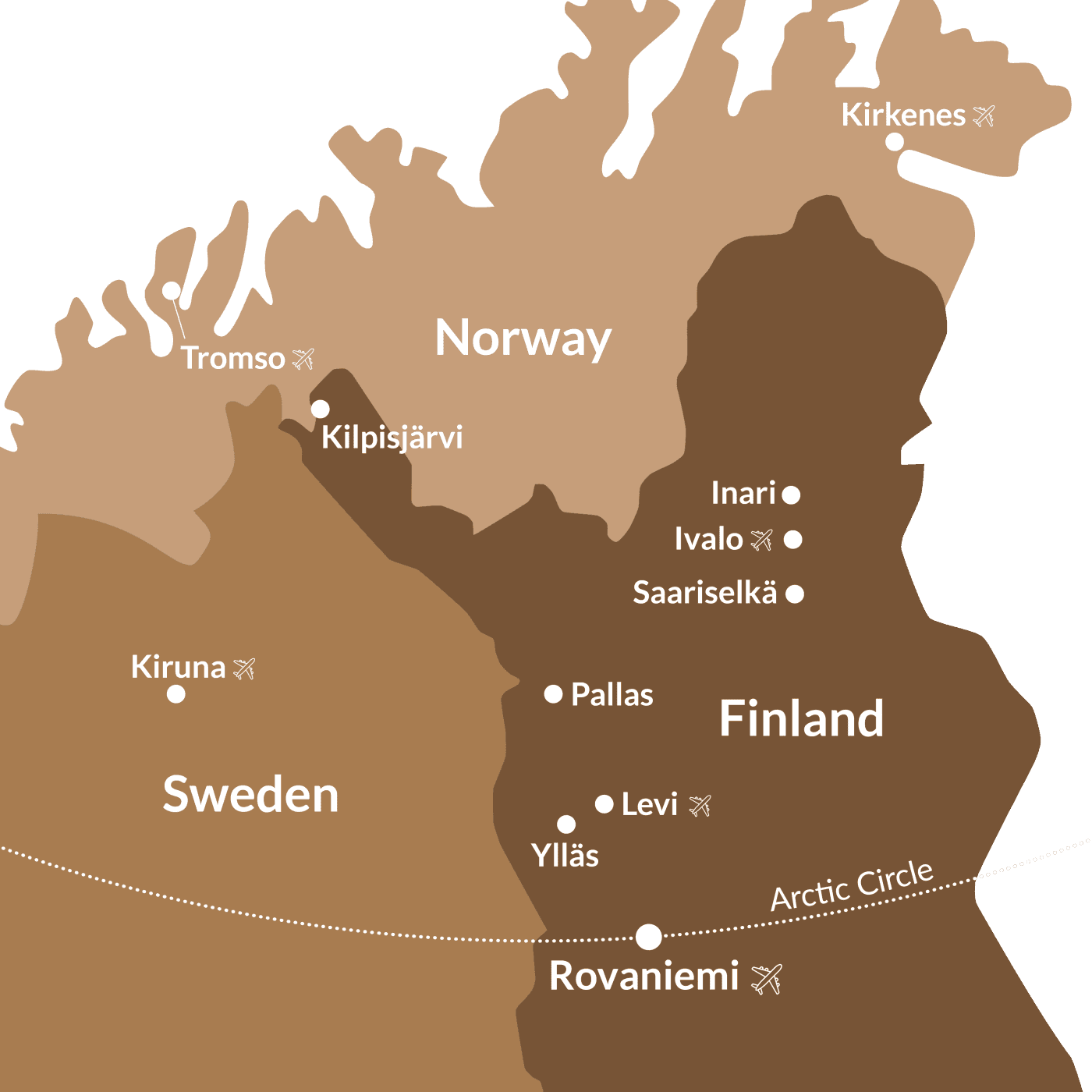 Lapland Action destinations map